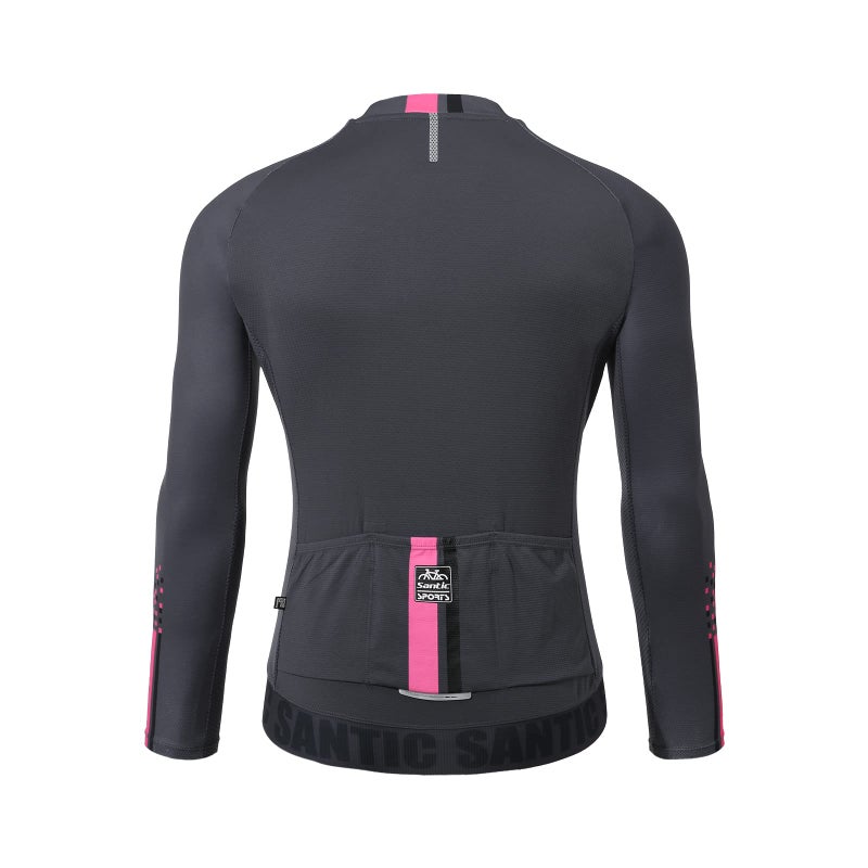 Santic قميص دراجات سانتيك للرجال بأكمام طويلة مع سحاب كامل وReflective جيوب رمادي - Image 3